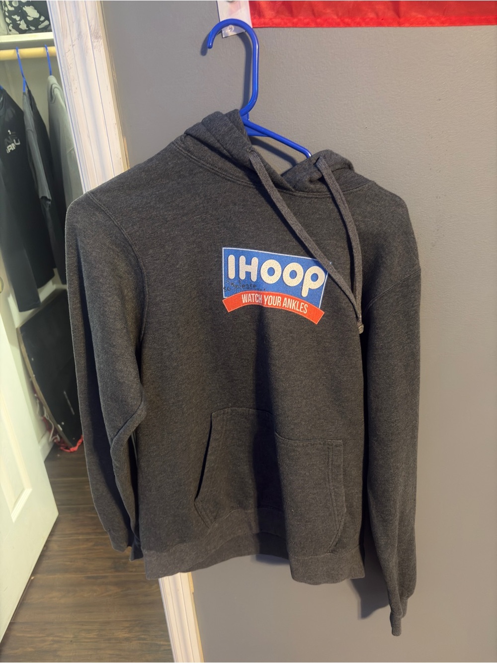 IHOOP Logo Hoodie - Charcoal Gray with Blue & Red Graphic
